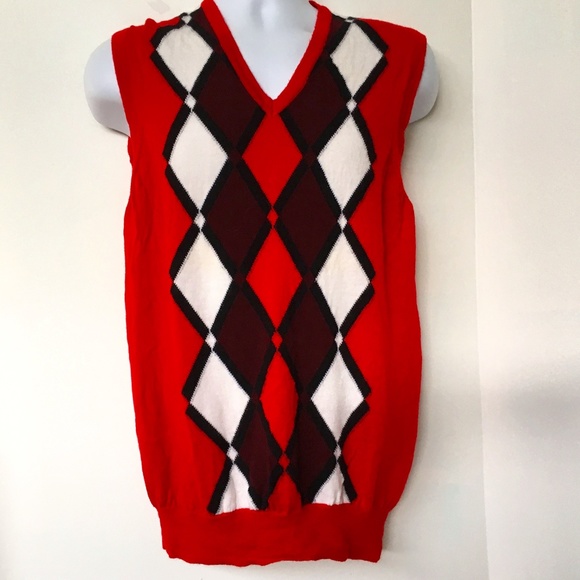 J.Lindeberg 100% Merino Wool Sweater Vest Size L Red Black White - Picture 1 of 4